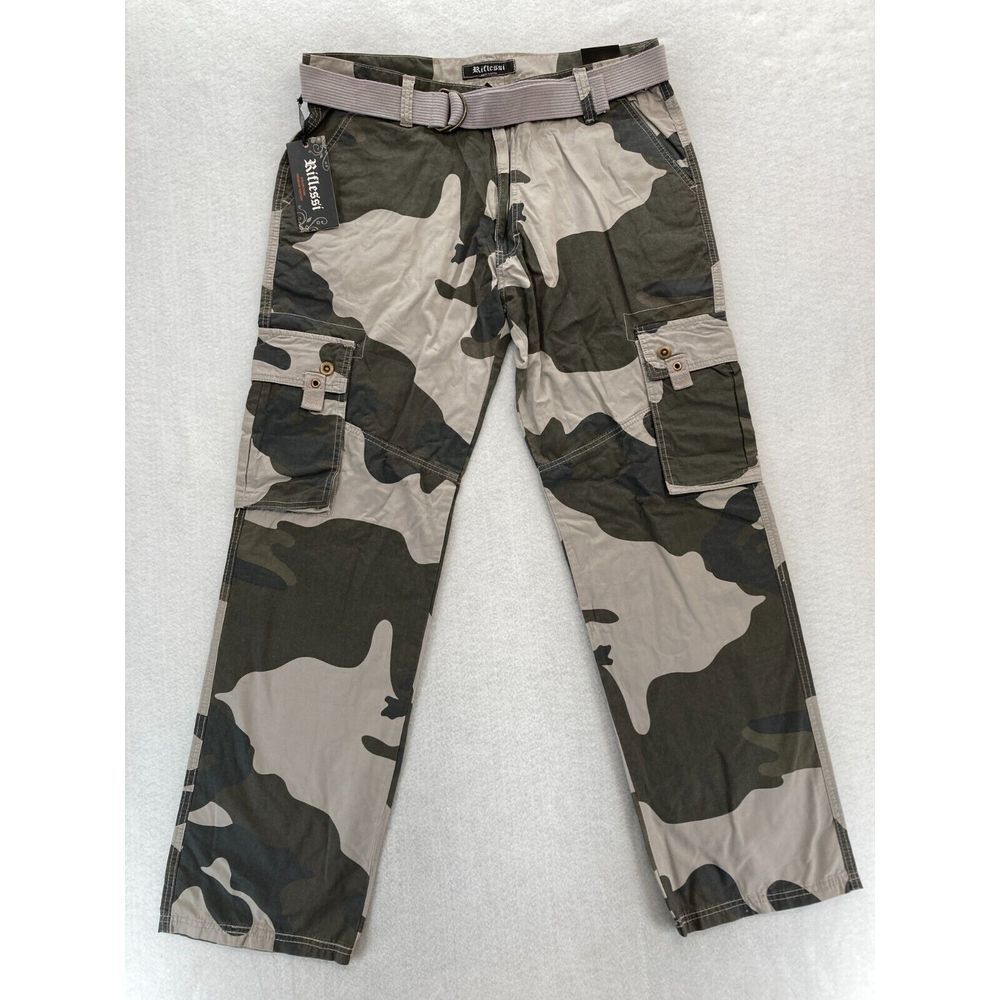Riflessi Cargo Pants Mens 38x34 Urban Camo Belted Baggy Straight Skater Y2K NWT